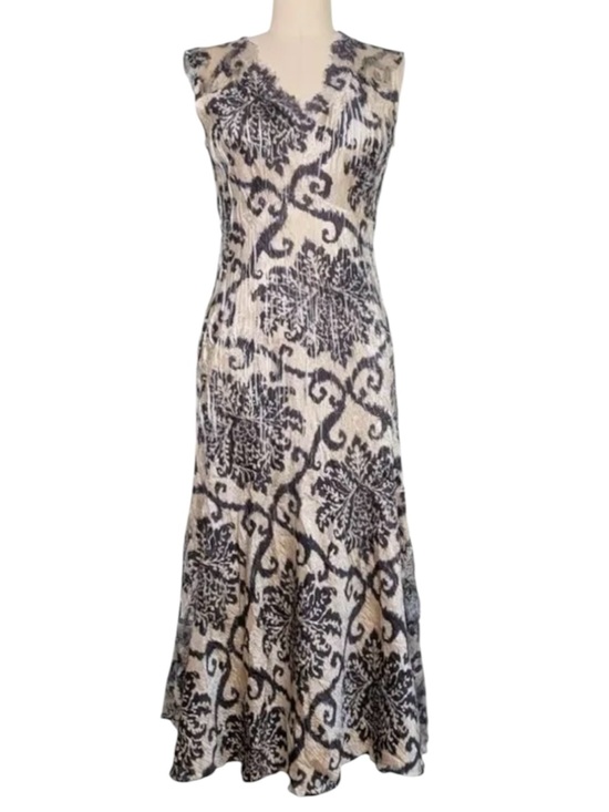 Komarov Dresses & Skirts - Komarov Maxi Dress 1930s Style Damask
Scroll Crinkle Cocktail Gown Black/Tan- M